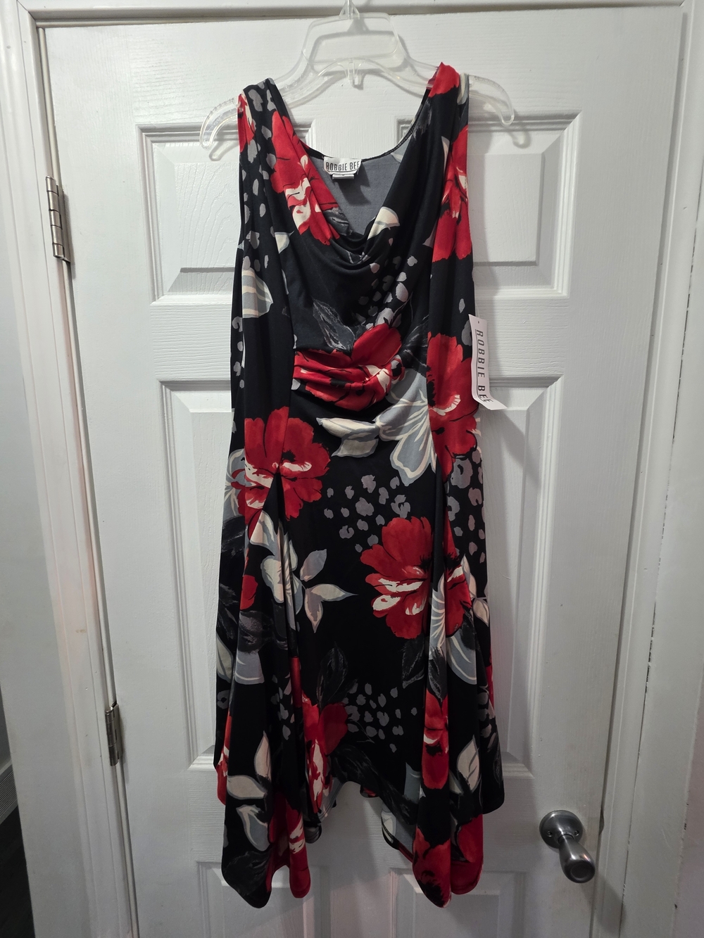 Robbie Bee Black Dress with Red and White Floral Print
